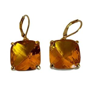 Vintage Joan Rivers Retro Glam Gold Plated Topaz Leverback Earrings